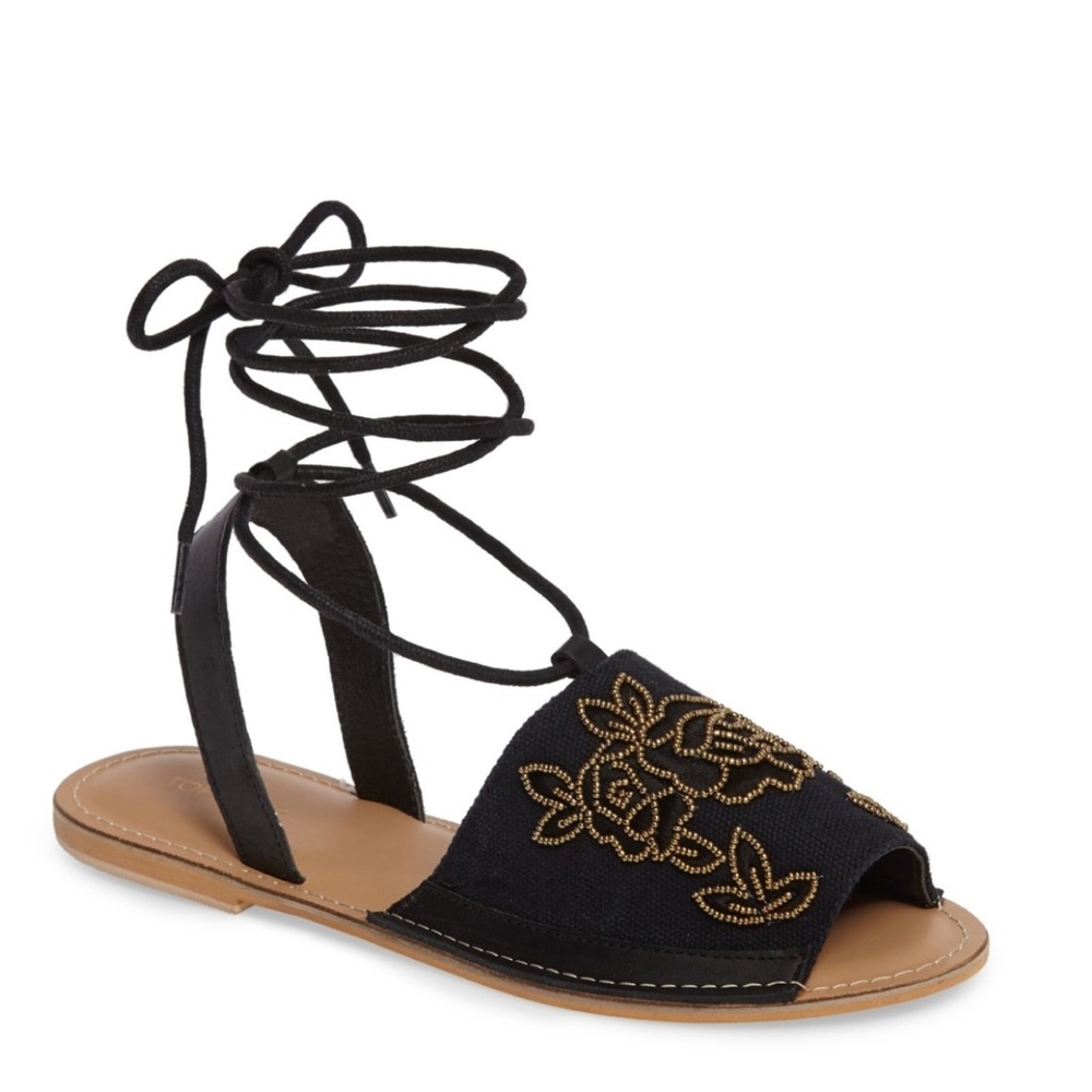 NWT Topshop Beaded Floral Wrap Sandals - Picture 3 of 6